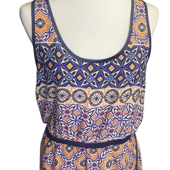Bar III Women’s Tank Dress Faux Wrap Geo Print Blue Orange Size Large - Picture 2 of 7